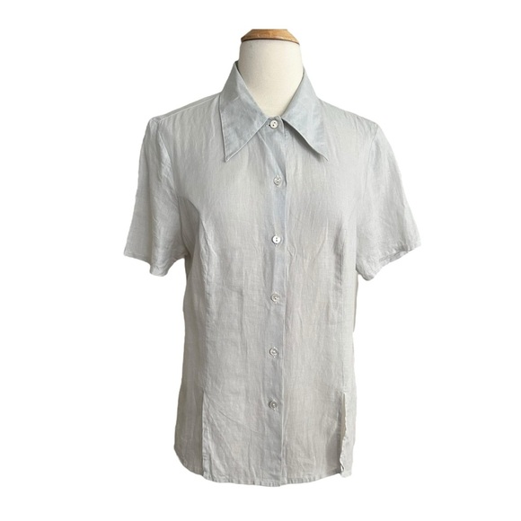 BARCELINO by Cellini Light Gray Linen Button-Up Shirt Minimalist Old Money 8 - Picture 1 of 14
